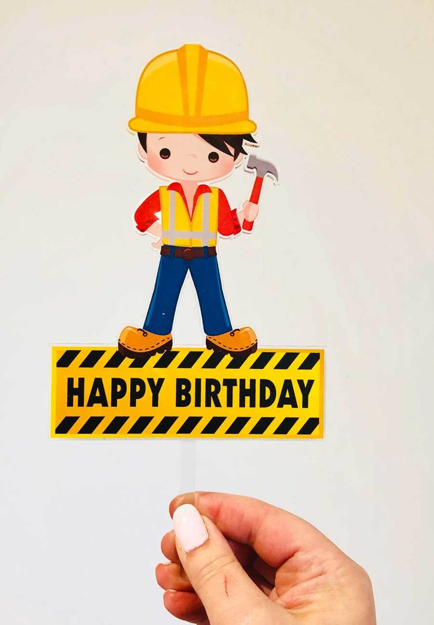 Construction Worker or Builder Cake Topper - Construction Worker or Builder  Kids Birthday Cake Decoration