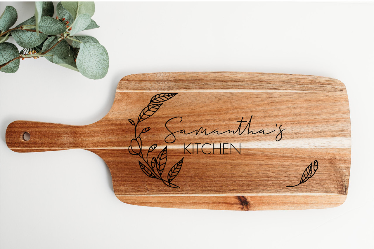 Personalised Serving Board - Leafy Line Art - Custom Engraved Wooden ...