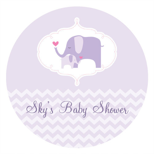 Baby Shower Labels Stickers Lilac Elephant
