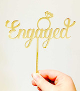 Gold Mirror Engagement Ring Cake Toppers and decorations