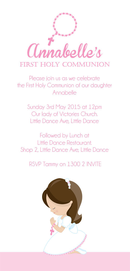 Pink First Holy Communion Invitations for Girls