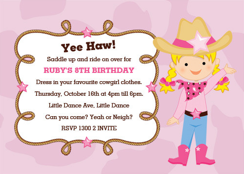 Girls Cowgirl Birthday Party Invitations