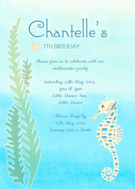 Seahorse Birthday Party Invitations