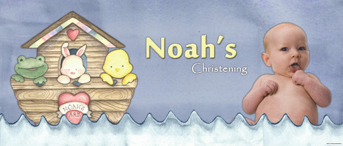 Custom boys christening or baptism banner for sale online. Made using a photo, Noah's Ark Theme