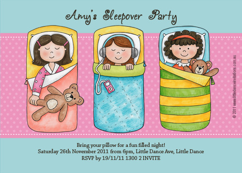 Girls sleepover party invitation. Order online in Australia