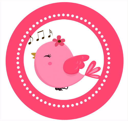 Pink Chirping Bird Party Spot Sticker Labels