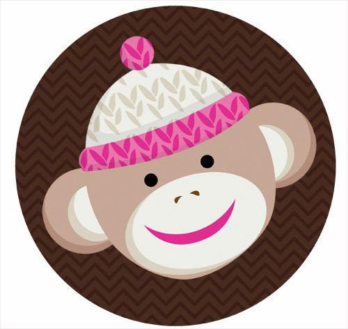 Pink Sock Monkey Party Labels & Stickers