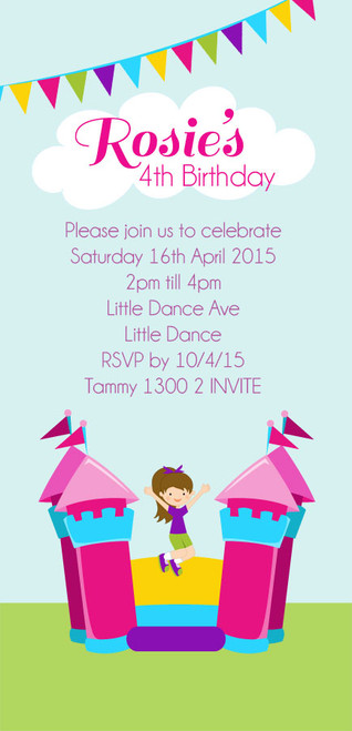 Bouncing Jumping Castle Kids Personalised Birthday Party Invitations