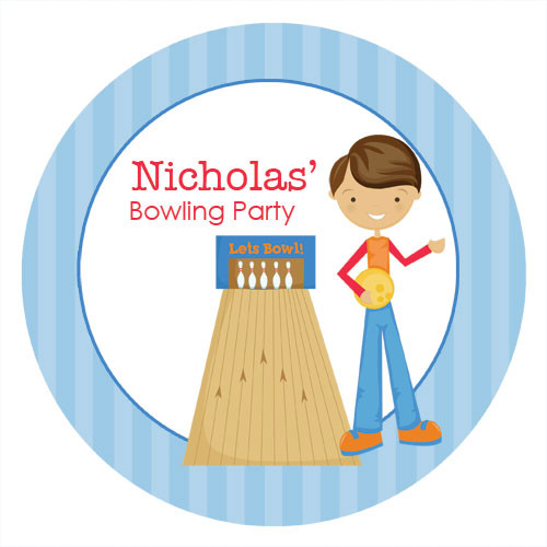 Boys Ten Pin Bowling Party Personalised Party Spot Stickers & Labels