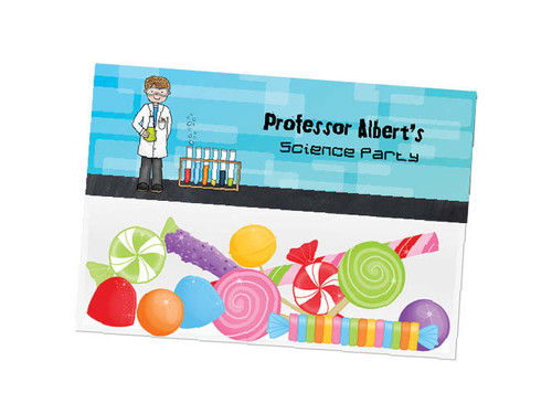 Science party themed personalised birthday party lolly bag, loot bag and party favour bags.