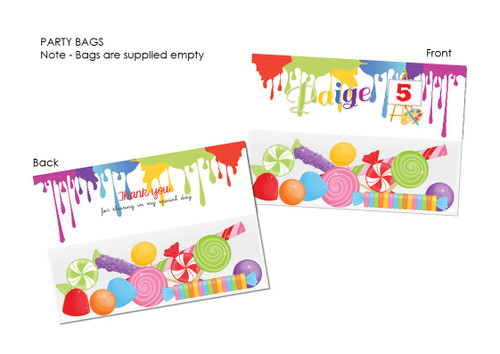 Art Paint party themed personalised birthday party lolly bag, loot bag and party favour bags. Art Paint party themed personalised birthday party lolly bag, loot bag and party favour bags.