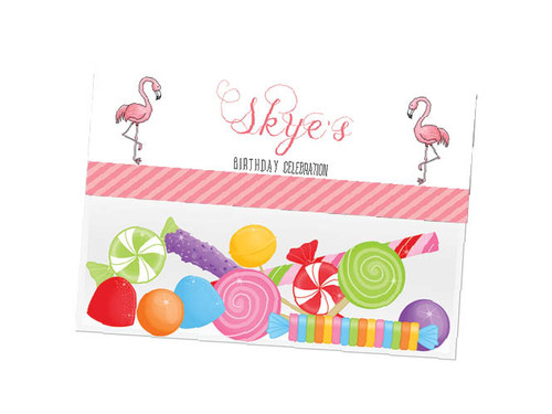 Pink Flamingo party themed personalised birthday party lolly bag, loot bag and party favour bags.