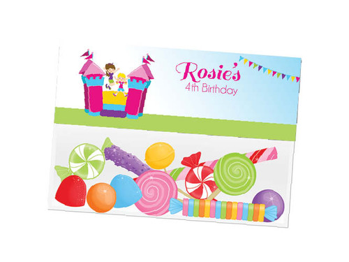 Bounce Jumping Castle party themed personalised birthday party lolly bag, loot bag and party favour bags. Bounce Jumping Castle party themed personalised birthday party lolly bag, loot bag and party favour bags.