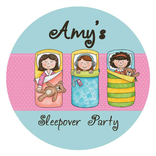 Girls Sleepover Slumber Birthday Party personalised stickers and labels Girls Sleepover Slumber Birthday Party personalised stickers and labels