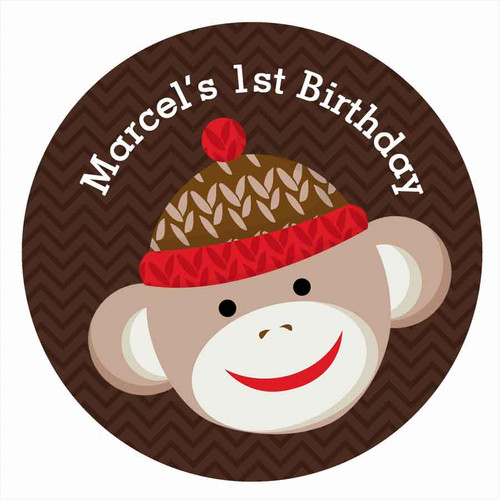 Sock Monkey Birthday Party Personalised Party Labels & Stickers and stickers