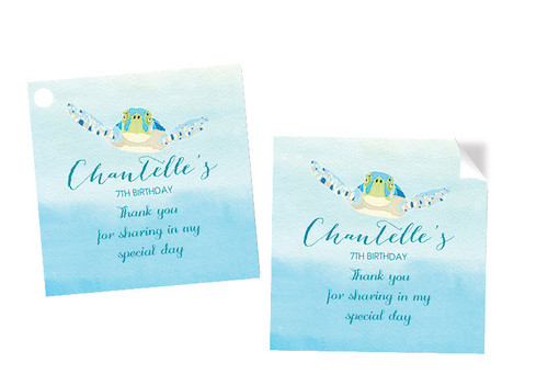 Sea Turtle Under the Sea Party Personalised Square Labels, Square Stickers and Square Tags.