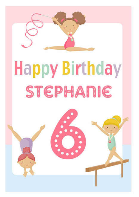 Girls Gymnastics Birthday Party Personalised Birthday Cake Edible Image, Cake Icing. Girls Gymnastics Birthday Party Personalised Birthday Cake Edible Image, Cake Icing.