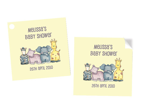 Baby Safari Animals Square Personalised Stickers, Labels and Tags.