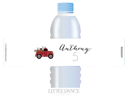 Vintage Fire Engine Personalised Birthday Party Favour Waterbottle Labels.