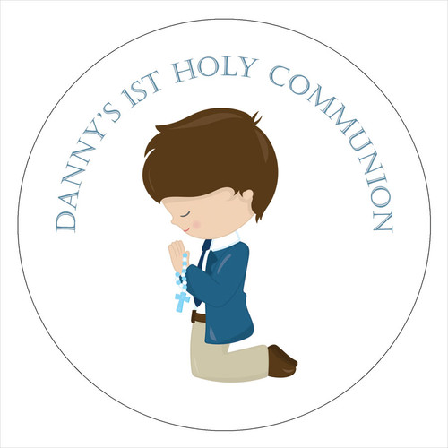 Boy Kneeling Personalised First Holy Communion Cake Icing