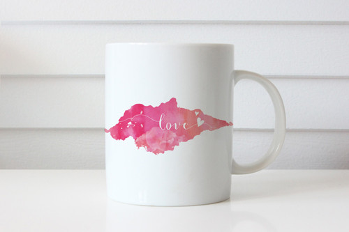 Pink Love Watercolour mug- Valentines or Mothers Day Gift Coffee Cup