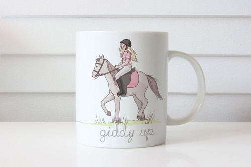 Girls Horse Riding Personalised Name Coffee Mug - Custom Girl and Horse Pony Club Theme Coffee Cup Gift