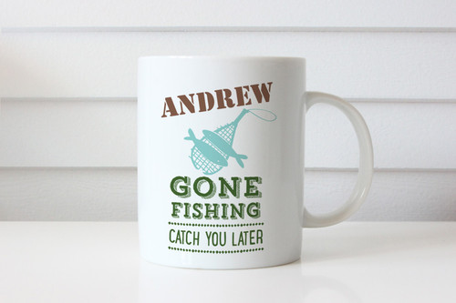 Personalised Coffee Mug or Name Mug - Gone Fishing - Gift Coffee Cup With Name