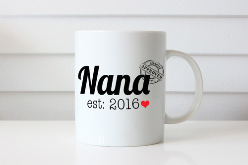 Personalised coffee mug for Nana featuring the year and her name. Made in Melbourne Australia
