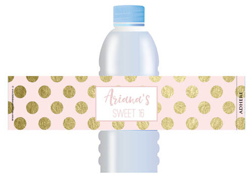Pink & Gold Sweet 16 Personalised Waterbottle Labels