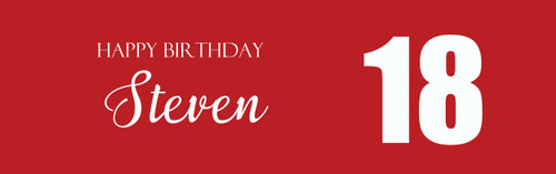 Birthday party banner printed with age and name. This banner is an example of an 80th birthday banner but could be for any age. White on red background. Printed in Australia. Buy online with Afterpay, PayPal or card.