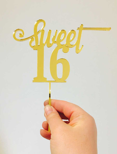Sweet 16, Sweet Sixteenth, Gold mirror cake topper decoration