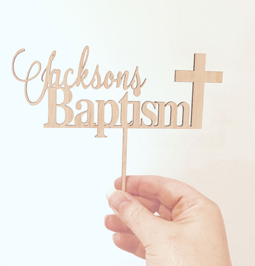 Baptism Cake Topper with Personalised Name & Cross