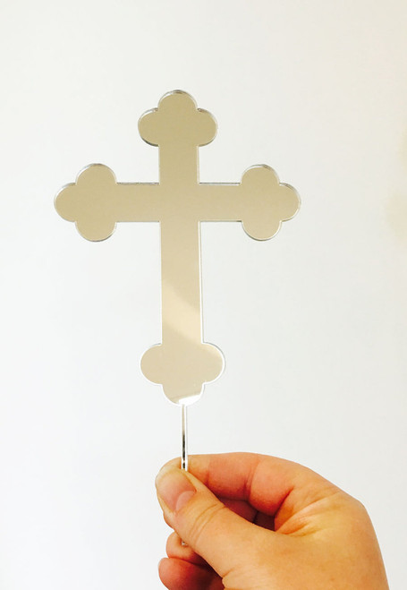 Religious Baptism Cross in silver mirror Religious Baptism Cross in silver mirror