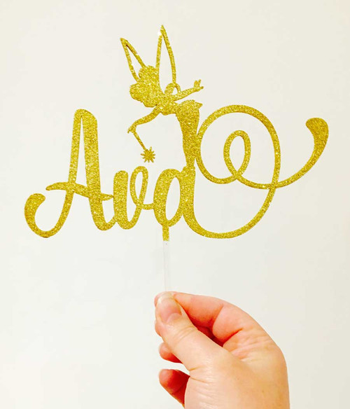 Tinkerbell Fairy Cake Topper in Gold Glitter