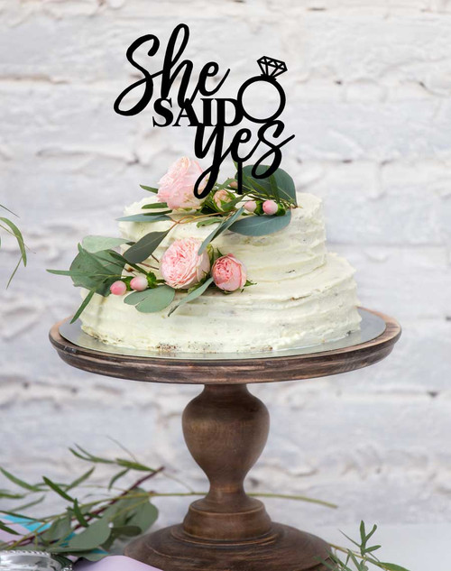 Party Decorz She Said Yes Cake Topper| She Said Yes Couple Ring Cake  Topper| 5 Inch ,1pcs Golden Acrylic Wedding Cake Topper/ Cupcake Topper