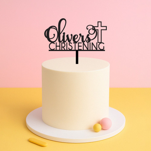 Personalised Christening Cake Topper with Cross Personalised Christening Cake Topper with Cross