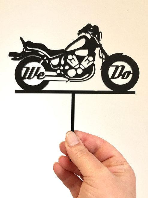 We Do motorbike wedding cake topper decoration - Motorbike theme wedding decorations featuring chopper styled bike We Do motorbike wedding cake topper decoration - Motorbike theme wedding decorations featuring chopper styled bike