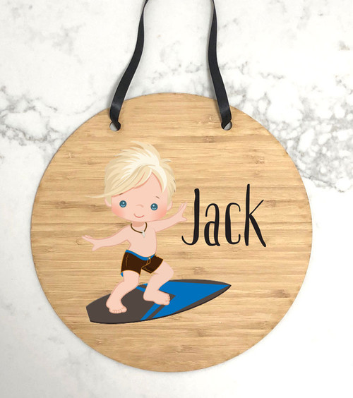 Kids bedroom surfer themed door sign