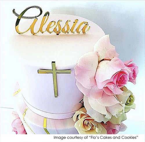 Small gold cross for front of cake -Christening cake plaque
