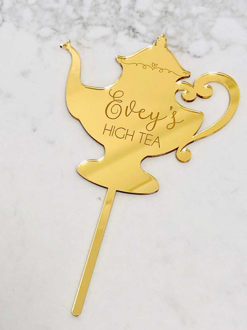 Engraved Mirror Teapot cake topper made in Melbourne Australia Engraved Mirror Teapot cake topper made in Melbourne Australia
