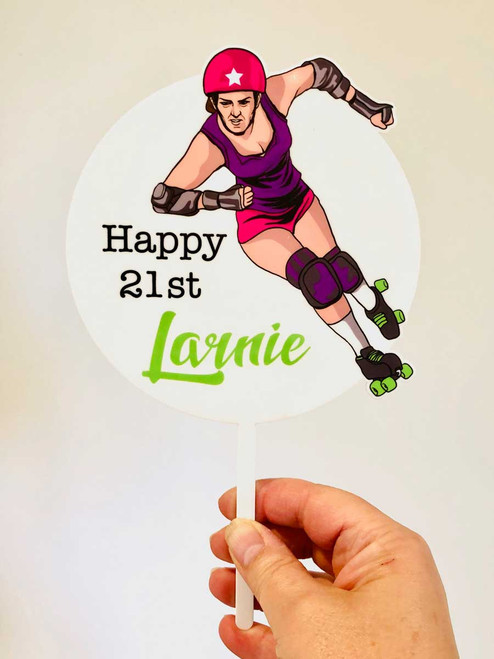 Roller Derby Personalised Cake Topper - Custom Roller Derby Birthday Cake Decoration - Laser Cut Printed Acrylic