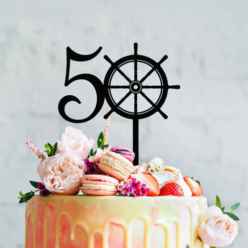 Boat Wheel with Age Custom Cake Topper