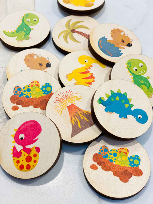 Dinosaur Themed Make a Match Wood Matching Memory Game Dinosaur Themed Make a Match Wood Matching Memory Game
