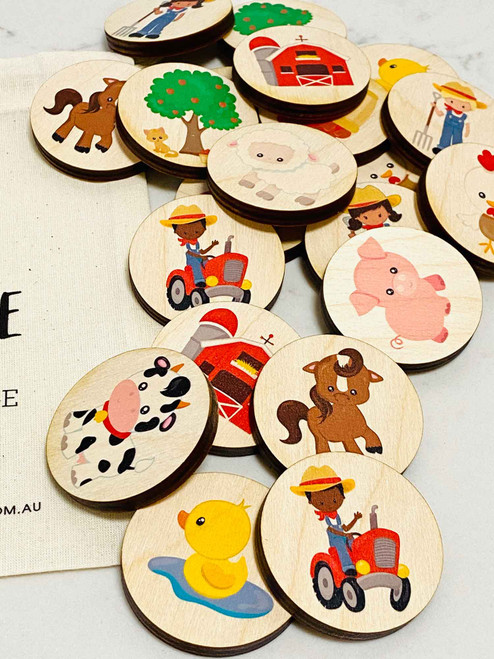 Farm  Natural Play - Wood Puzzle - Memory Game Farm  Natural Play - Wood Puzzle - Memory Game