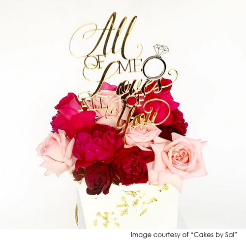 All of Me Loves All of You - Wedding or Engagement Cake Topper in Gold Mirror