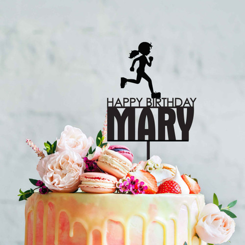 Lady Runner Happy Birthday Cake Topper, Glitter Jogger Topper – Lilac Sprig
