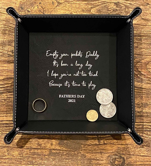 Black leatherette Fathers Day Catch All Tray. Buy with Afterpay