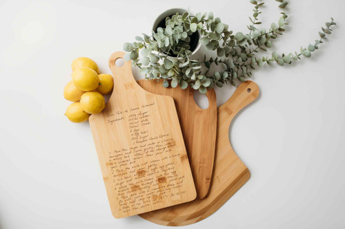 Hand written recipe - Engraved bamboo chopping board.  Perfect family heirloom.  Afterpay available.