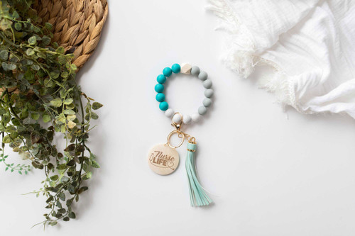 Personalised - Turquoise Silicone Beaded Keychain Bracelet 