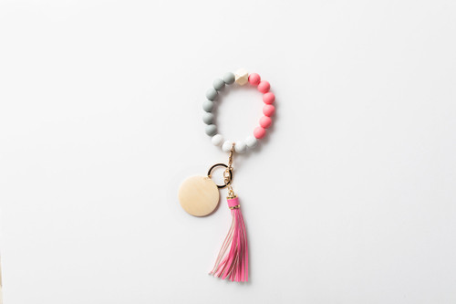 Pink Silicone Beaded Keychain Bracelet 